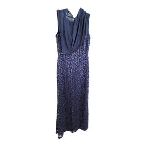 BLUE SAGE Elegant Navy Blue Lace Dress With Versatile Throw Scarf Neck Line 6